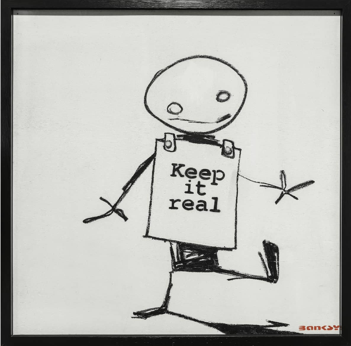 Banksy Keep It Real Spraypaint, emulsion and oil stick on board