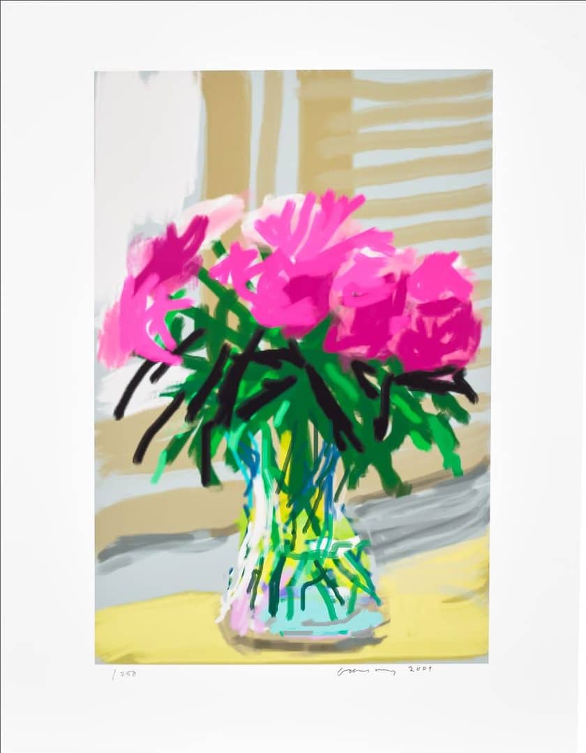 David Hockney 'Untitled' Peonies iPhone Drawing. My Window No. 535 An eight colour inkjet print on cotton fibre archival paper