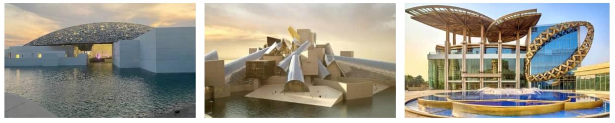 Images of modern architecture for new museums and art buildings in Middle East and Asia