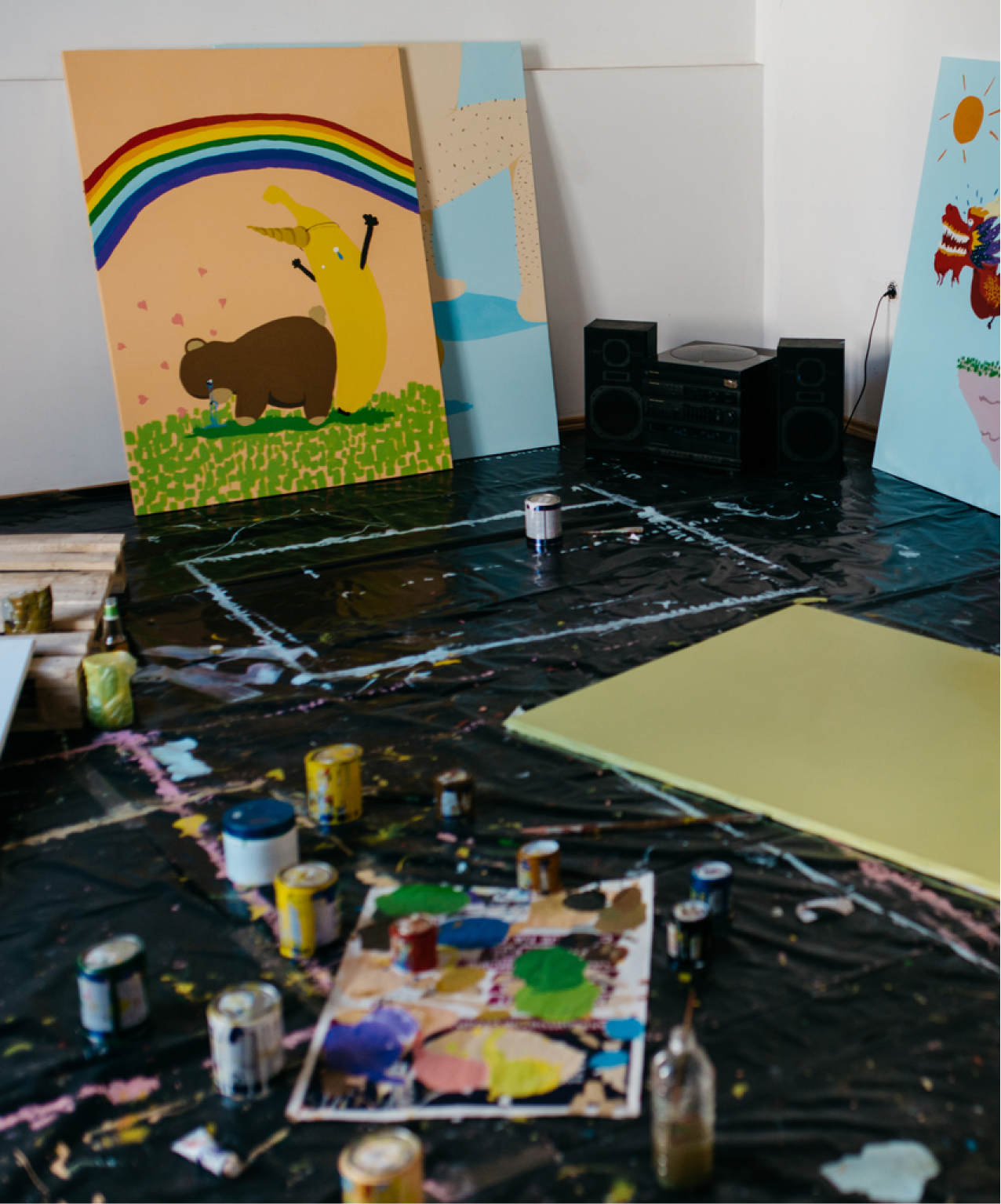 Artworks in artist studio