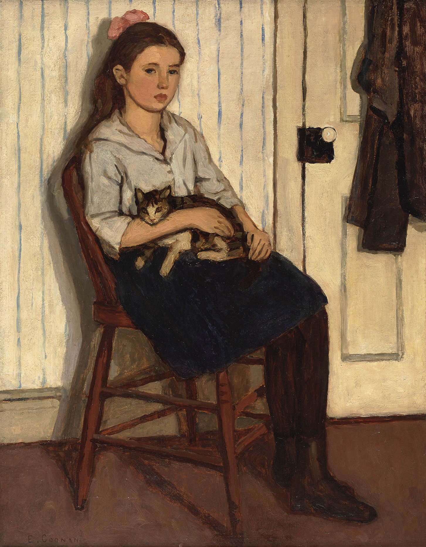 Emily Coonan, Girl and Cat, 1920 Oil on canvas, 28 x 22 in (71.1 x 55.9) Previously sold by Alan Klinkhoff Gallery, purchased in 2014 by the National Gallery of Canada, 46231