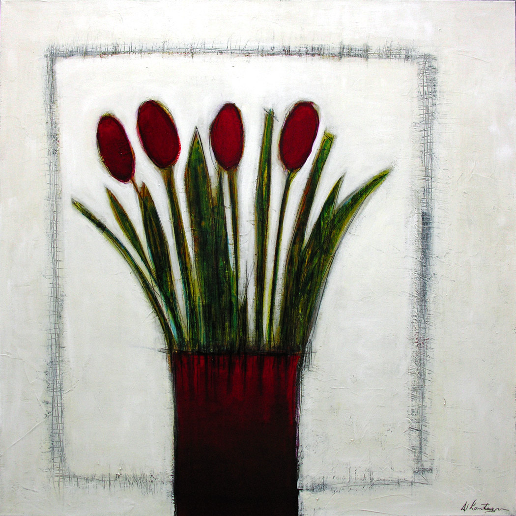 Tulipes au napperon | Acrylic on canvas 48 x 48 inches