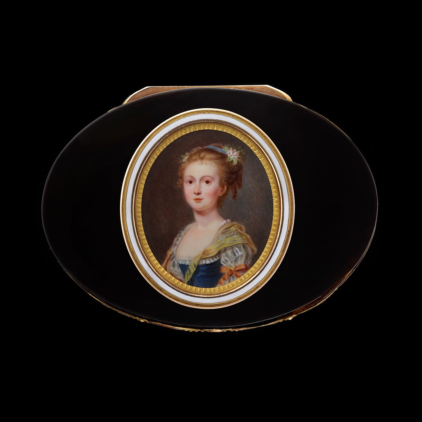 Pierre Adolphe Hall, A young Lady, wearing blue bodice over white blouse, c. 1770