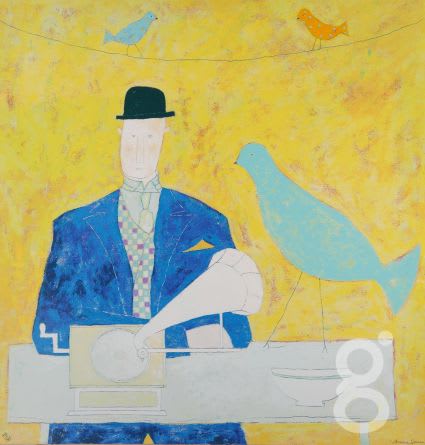 アノラ・スペンス Annora SPENCE 絵画 『紳士と鳥かご/Man with