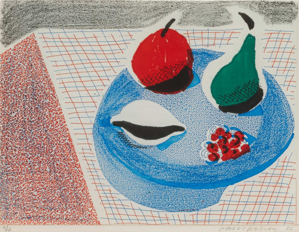 David Hockney, Apples, Pears, and Grapes , 1986 | Guy Hepner David Hockney, Apples, Pears, and Grapes , 1986 | Guy Hepner
