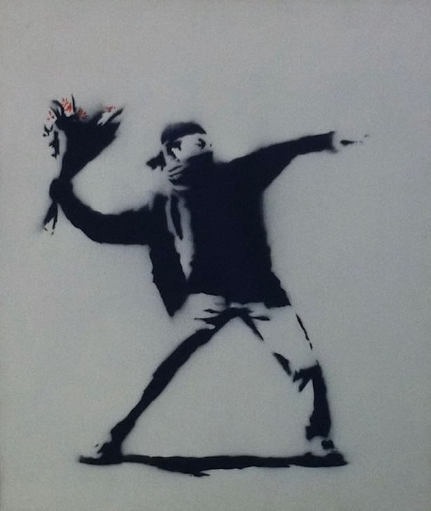Banksy Love Is In The Air Flower Thrower Canvas, 2002 | Guy
