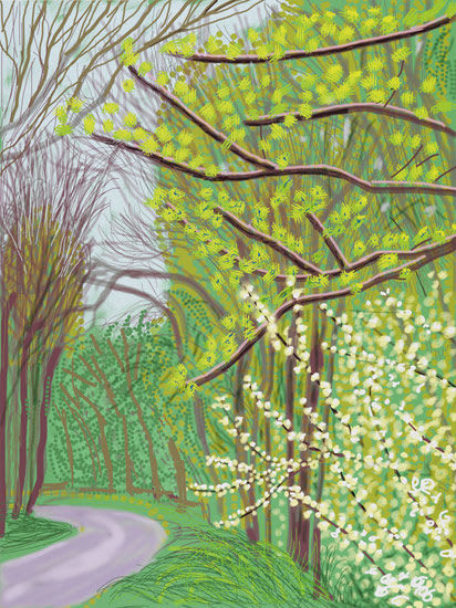 David Hockney, April 14th, The Arrival of Spring in Woldgate, East Yorkshire,  2011 | Guy Hepner