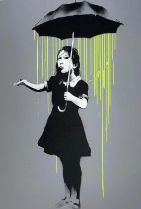 Banksy NOLA Umbrella Girl Green Rain, 2006 | Guy Hepner