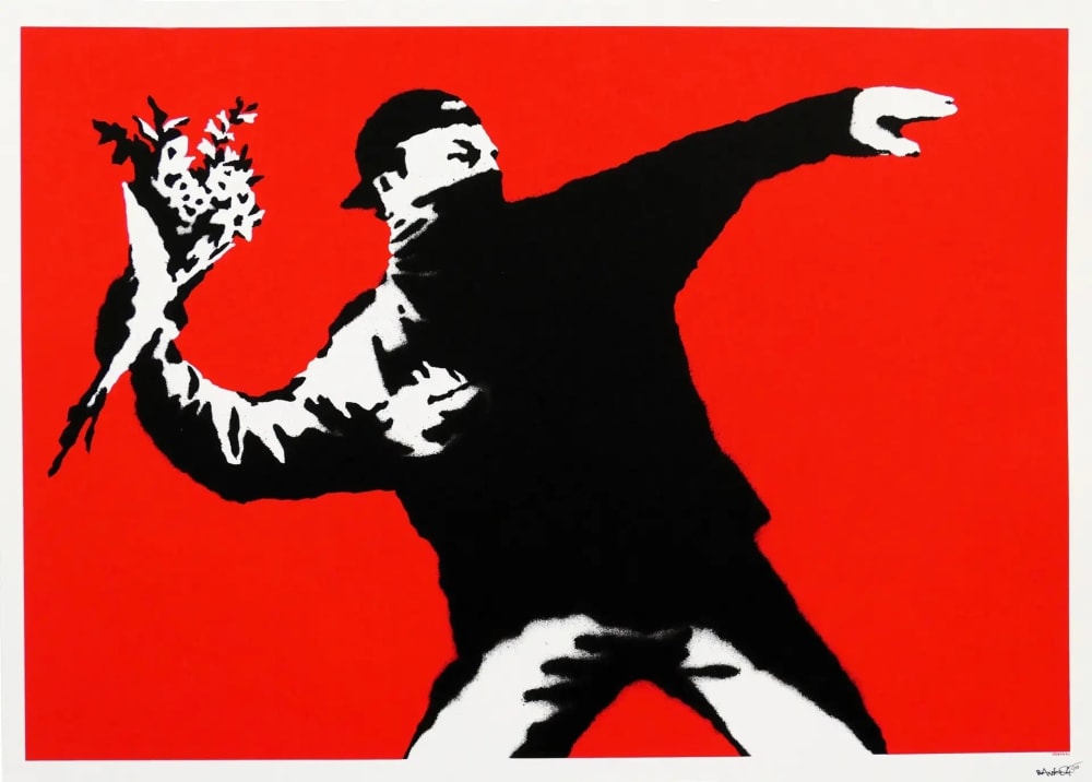 Banksy Love Is In The Air Flower Thrower Canvas, 2002 | Guy