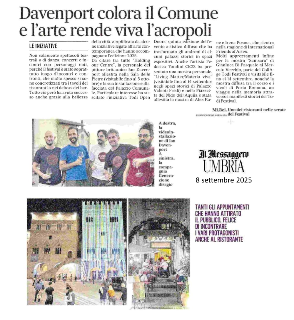Davenport colora il Comune e l'arte rende viva l'acropoli, Il Messaggero Umbria, 8 September 2025