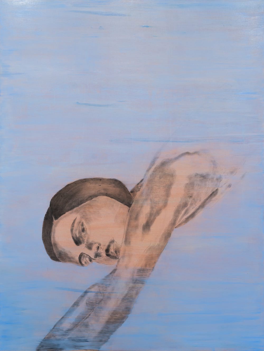 Zelga Simone Miller painting of a woman floating through a blue body of water