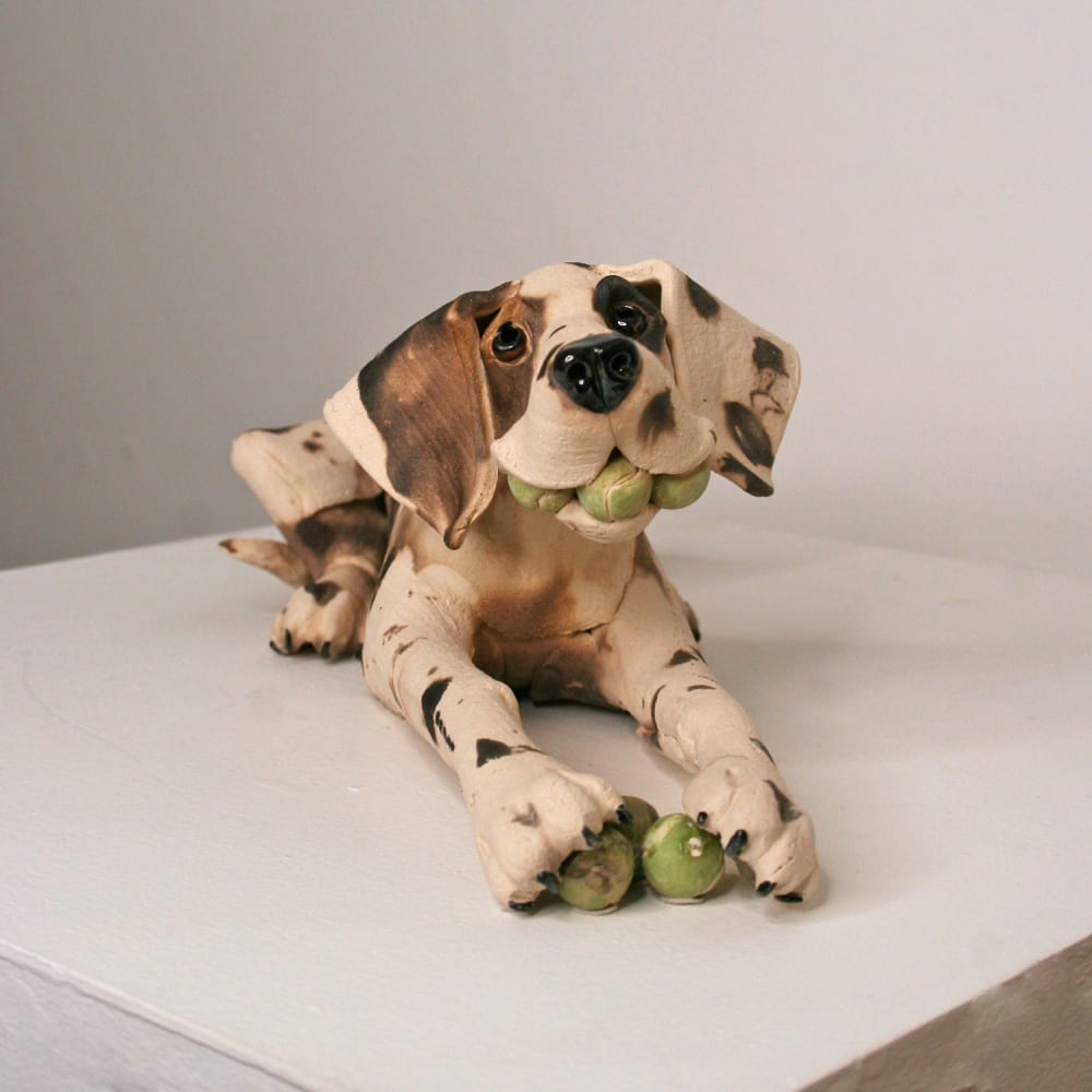 Virginia Dowe Edwards - Seated Spotty Dog With Football, 2025