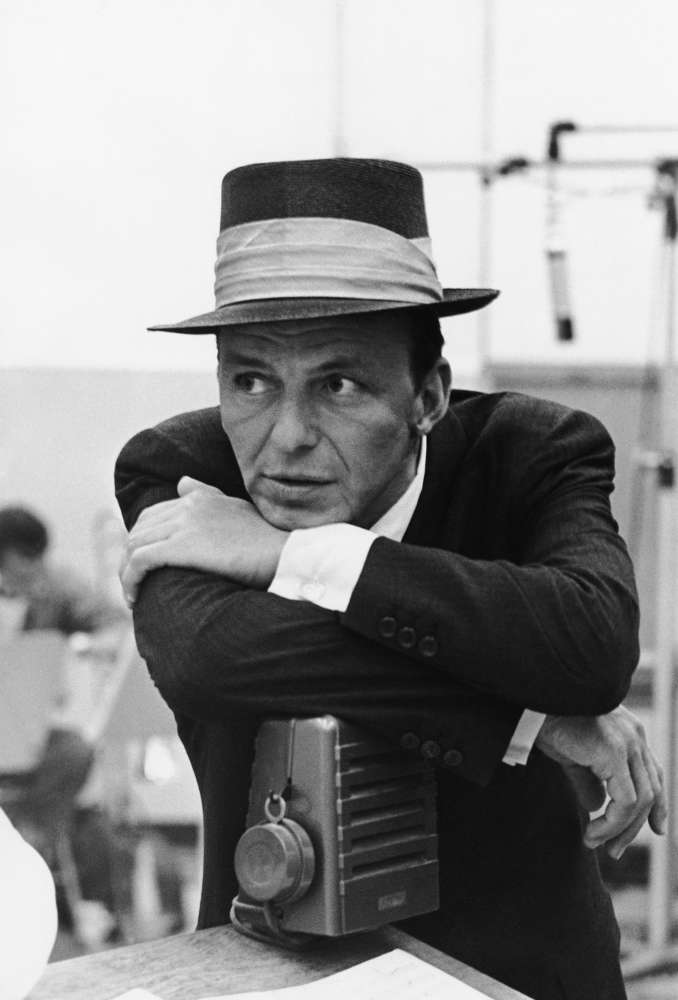 Sid Avery, Frank Sinatra at a Capitol Records recording session in Los Angeles, 1954