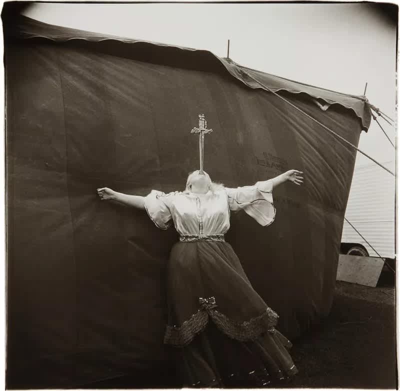 Diane Arbus, Abino Sword Swallower at a Carnival, MD, 1970