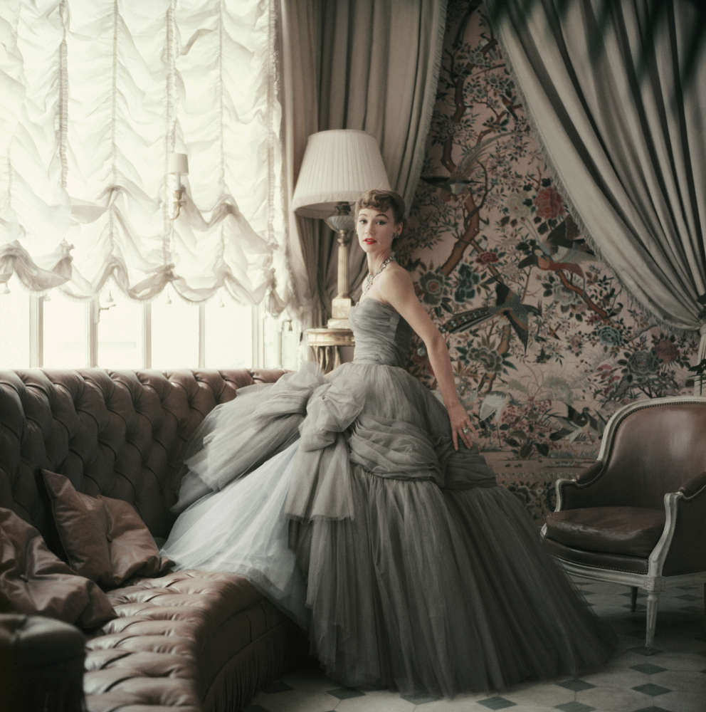 Mark Shaw, Sophie Malgat wears Dior in Dior's Passy Home, 1953