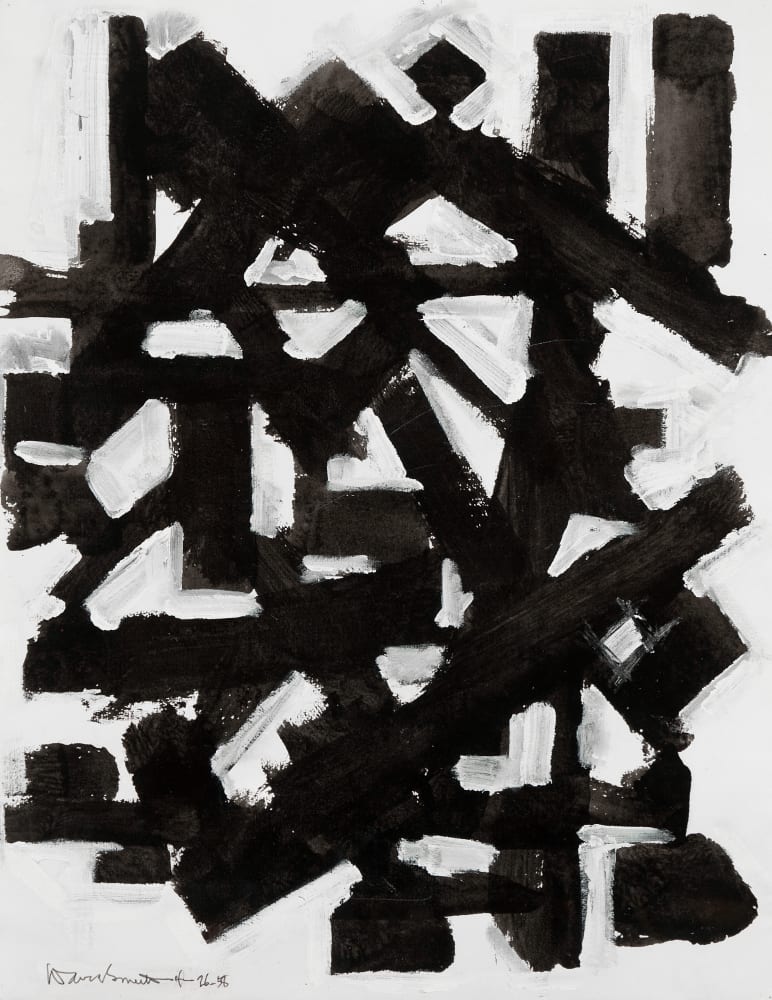 Untitled, 1958, Egg yolk and india ink, and gouache on paper, 20 1/2 x 15 inches
