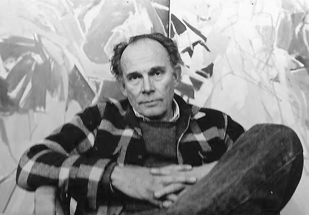 Charles Cajori in front of his painting Epistrophy II (1998-2000).