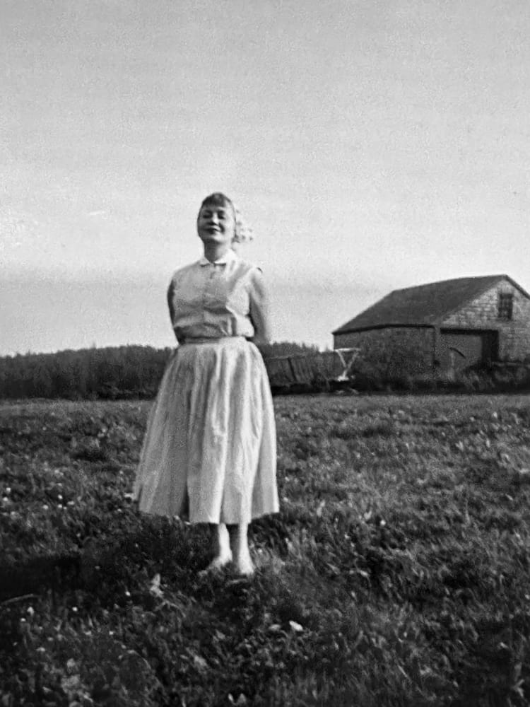 Ruth Lewin on a farm, circa 1960s.