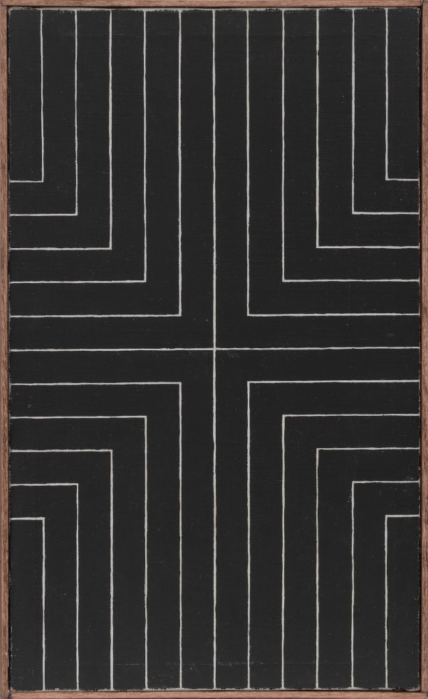 Untitled [Stella, Black Series], circa 1965, Enamel on canvas, 10 x 6 inches