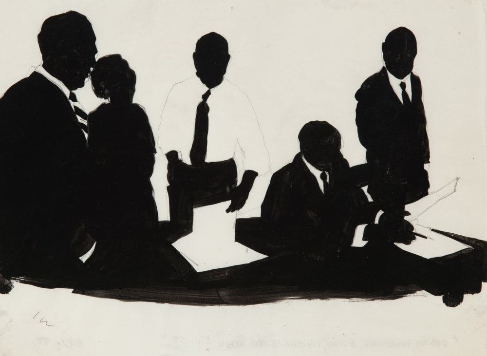 Dewey, Ballantine, Bushby, Palmer, 1958, Gouache and graphite on paper, 6 3/4 x 9 1/2 inches