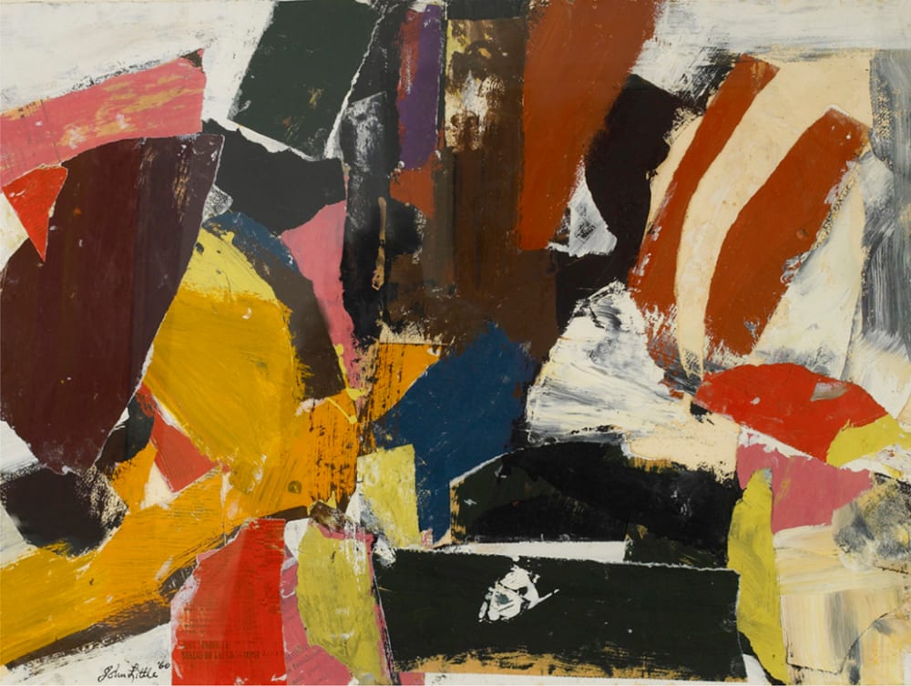 John Little Collage, 1960, Oil and collage on board, 23 x 31 inches