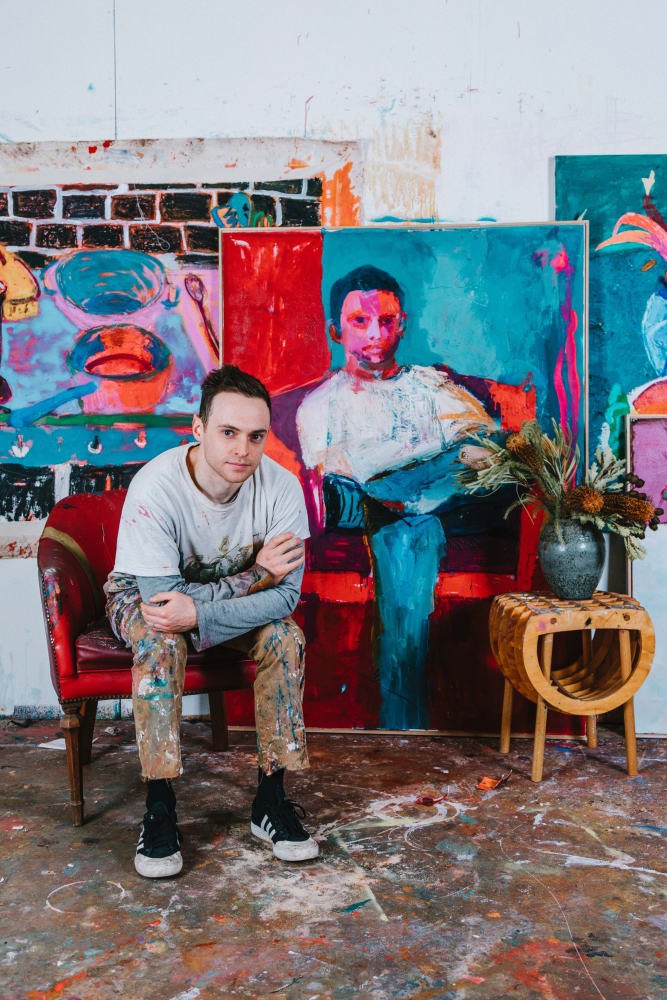 Artist Gene A'Hern in the studio. Image credit: Liam T. Foster