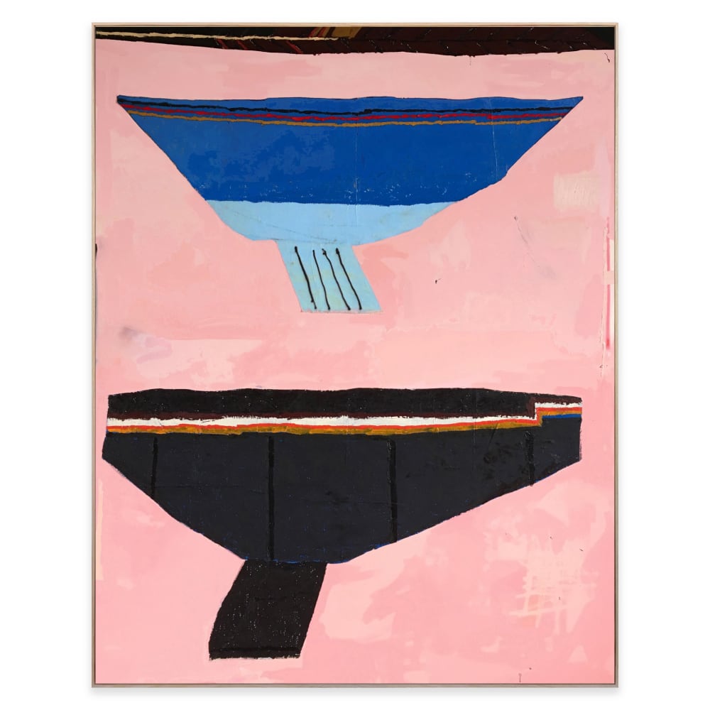 Jordy Kerwick, Saint Francois, 2019 acrylic, oil, enamel & canvas collage on canvas, Tasmanian oak frame 200 x 160cm