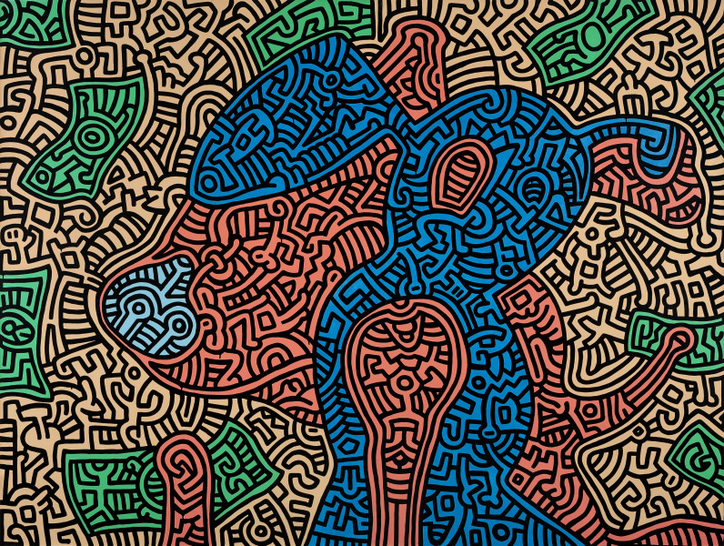 <div class="artist"><strong>Keith Haring</strong></div><div class="title_and_year"><em>Piglet Goes Shopping</em>, <span class="title_and_year_year">1989</span></div><div class="medium">Acrylic on canvas </div><div class="dimensions">182.9 x 243.8 cm (72 x 96 in.)</div>