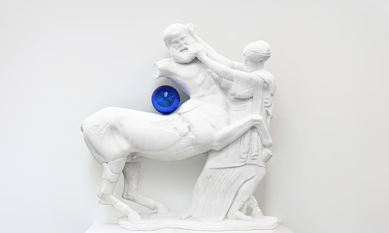 <div class="artist"><strong>Jeff Koons</strong></div><div class="title_and_year"><em>Gazing Ball (Centaur and Lapith Maiden)</em>, <span class="title_and_year_year">2013</span></div><div class="medium">Plaster and glass</div><div class="dimensions">259.8 x 221 x 68.6 cm (102 x 87 x 27 in.)<br/>
Pedestal: 25.4 x 243.8 x 76.2 (10 x 96 x 30 in.)</div><div class="edition_details">Edition 1 of 3 plus 1 Artist Proof</div>