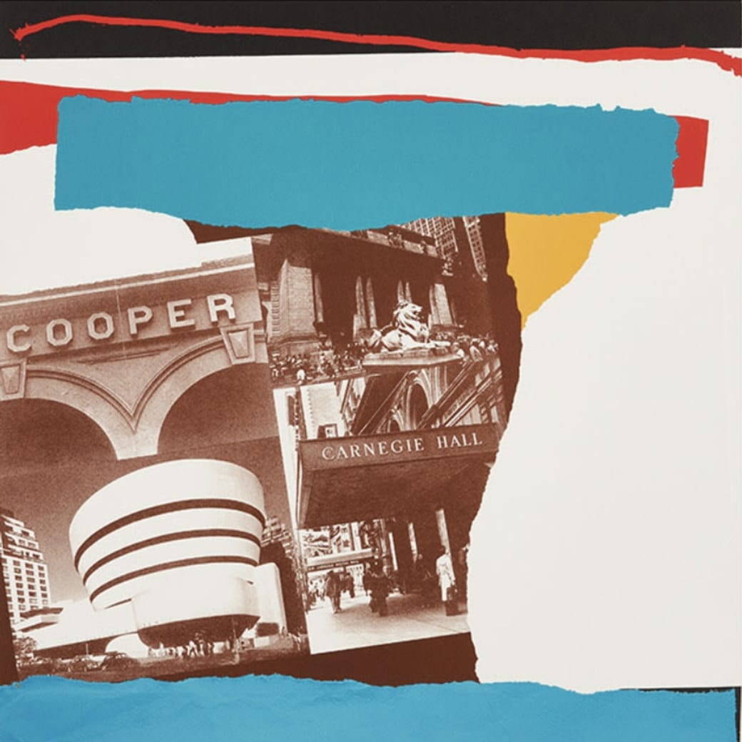 Detail of artist Robert Motherwell's "New York Cultural Institutions" lithograph with embossing