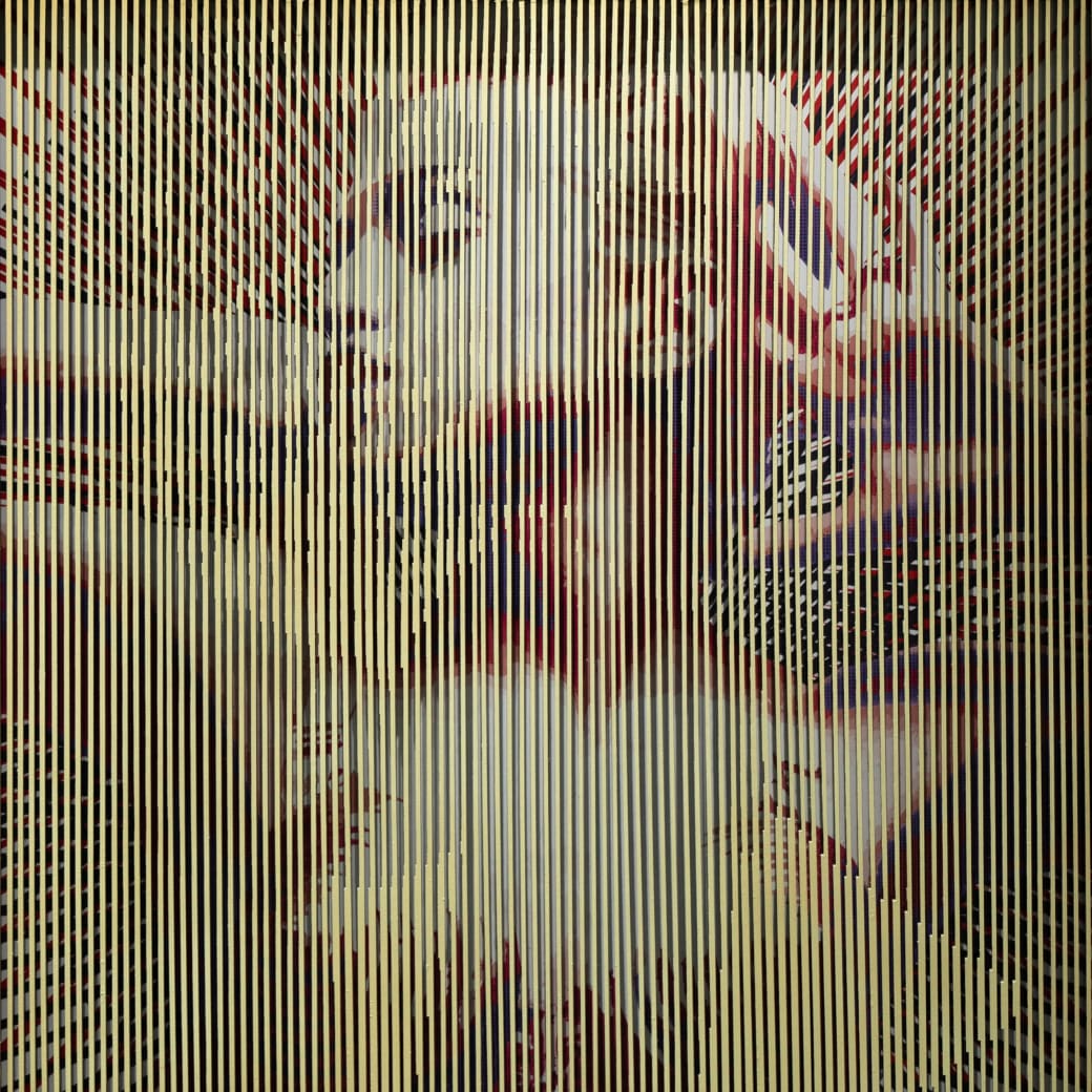 Detail from "Golden Desire" mixed media work by artist Mateo Blanco