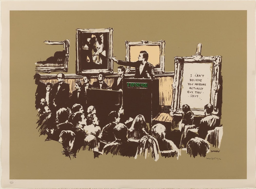 But signed print by Banksy called Morons I Can't Believe you Buy This