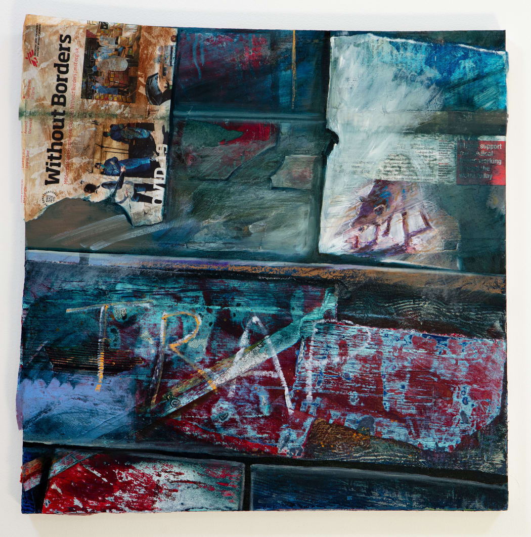 Without Borders. 2020.Oil and collage on board, 61x59cm