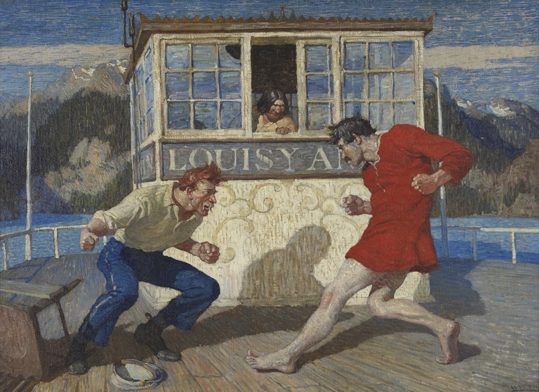 N.C. Wyeth, From the Stern to the Pilot House they Danced and Struck and Howled, 1915