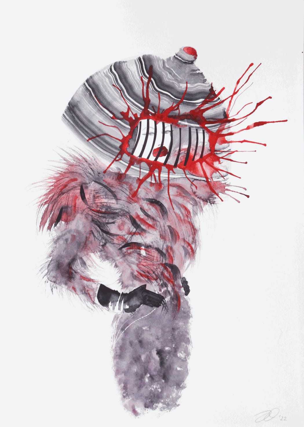 Isher Dhiman. Alexander McQueen II, 2022. Fashion illustration using mixed media on 350gm paper. 11.7 x 16.5 in.