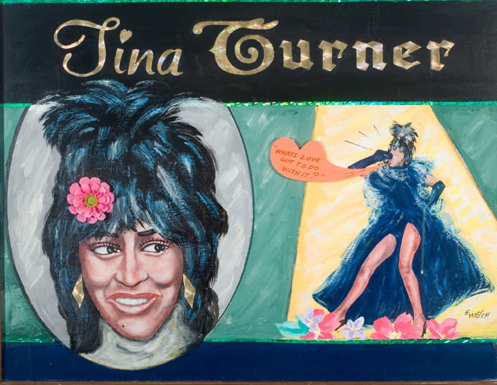 Tina Turner, undated, mixed media on board, 21 ins. x 27.5 ins.