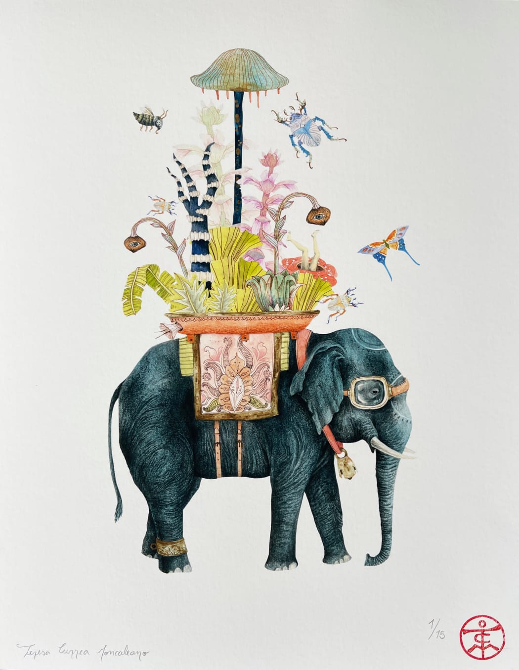 *Teresa Currea, Elephant, 2022, digital giclée print on 200 gr. Hahnemuhle matte, alpha cellulose paper, 28 x 21.6 cm