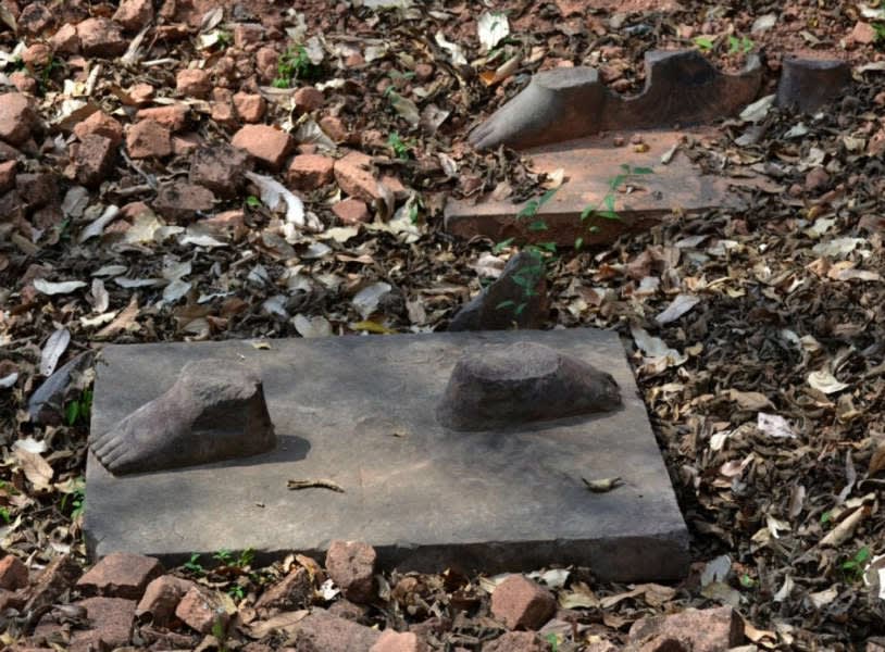 What looting looks like: feet of Sotheby’s pillaged statue are still at the site of Koh Ker, Cambodia.