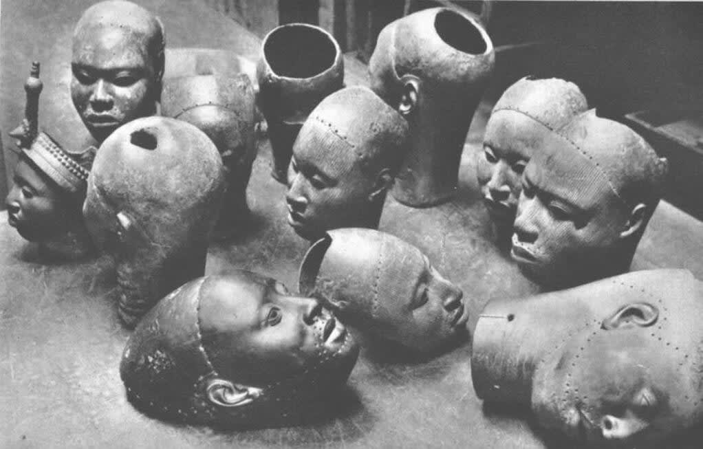 The Wunmonije heads at the British Museum in 1948. Published in Drewal (H.J.) & Schildkrout (E.), Dynasty and Divinity: Ife Art in Ancient Nigeria, 2009: p. 4, fig. 2
