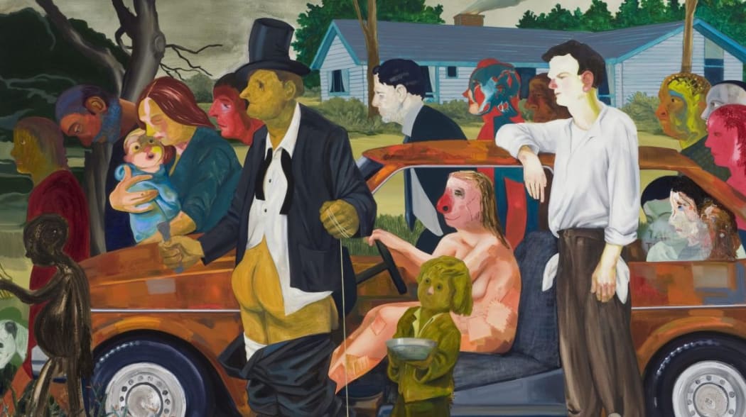 Nicole Eisenman, The Triumph of Poverty, 2009, Oil on canvas, 165.1 x 208.3 cm. From the Collection of Bobbi and Stephen Rosenthal, New York City, Image courtesy Leo Koenig Inc., New York. at WHITECHAPEL GALLERY