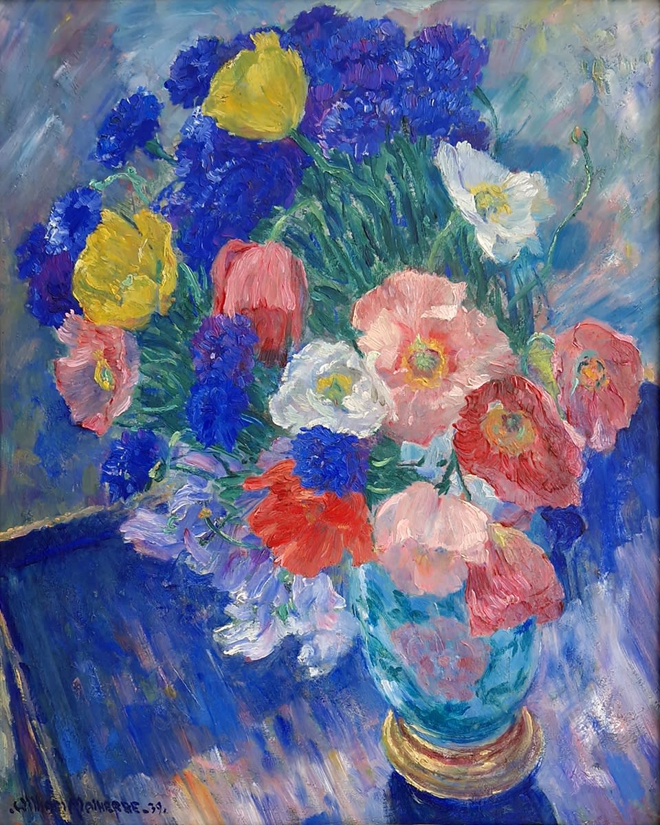 William Malherbe, Bouquet de tulipes, anémones et bleuets