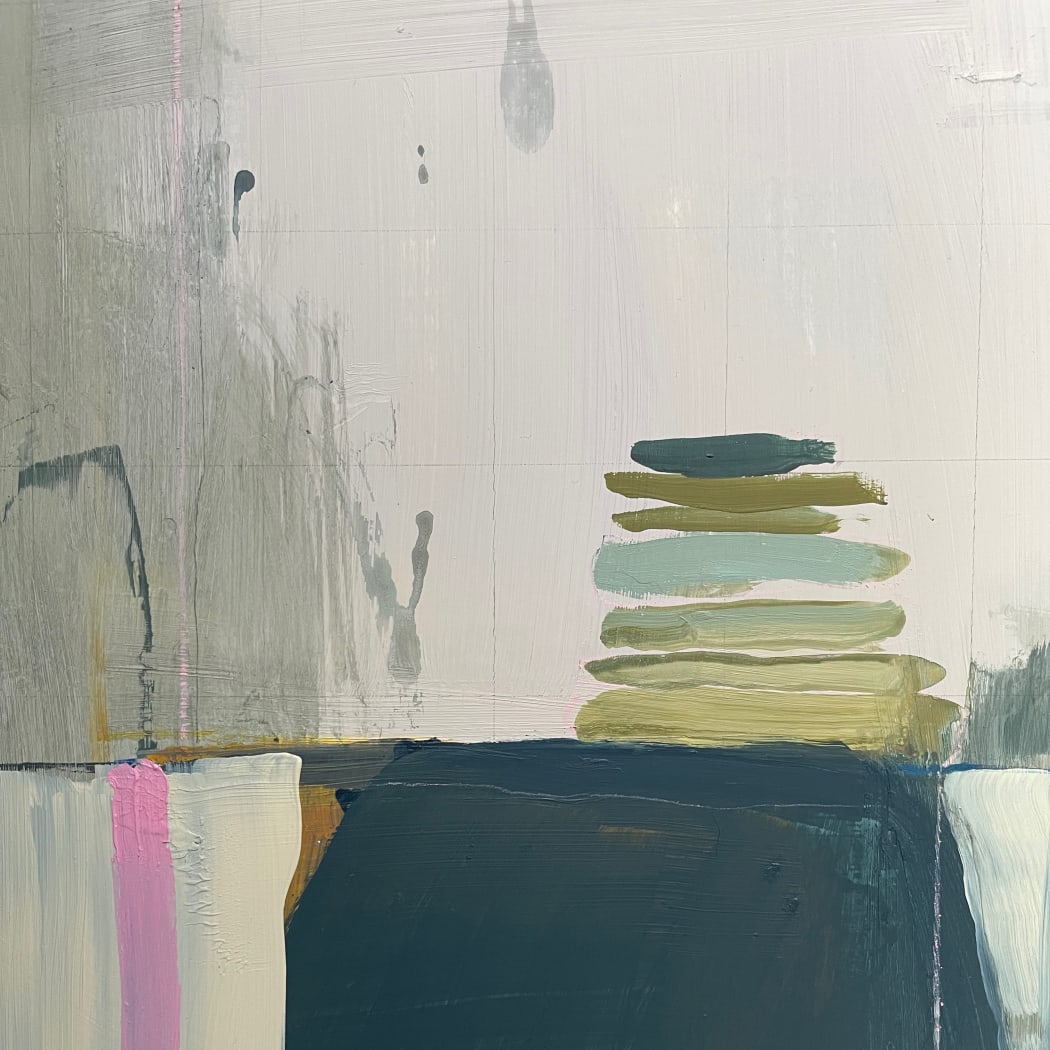 Jennifer Davey, Painting Poem, oil and chalk on board, 2023