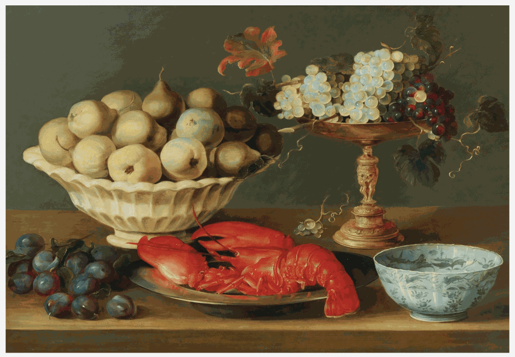 Jacob Van Es: Still life with a lobster, fruit and a gilded tazza, 1653. Image courtesy of The Metropolitan Museum of Art.