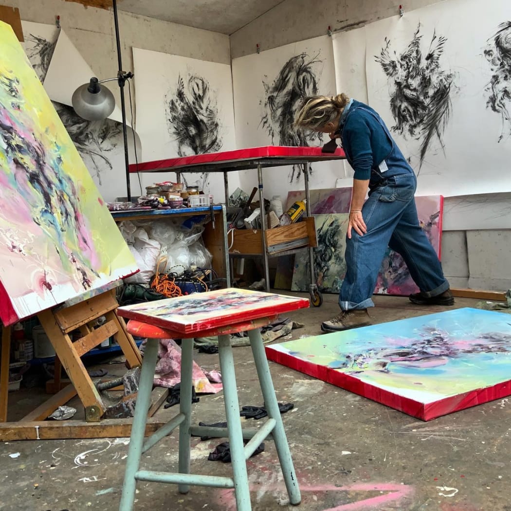 Nessie Stonebridge working in her studio