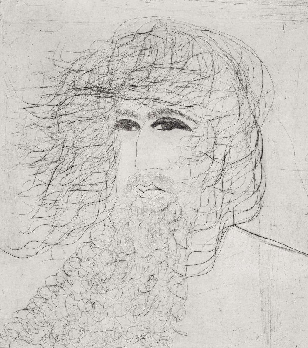 Kate Boxer, Heraclitus, drypoint, 57 x 51 cms