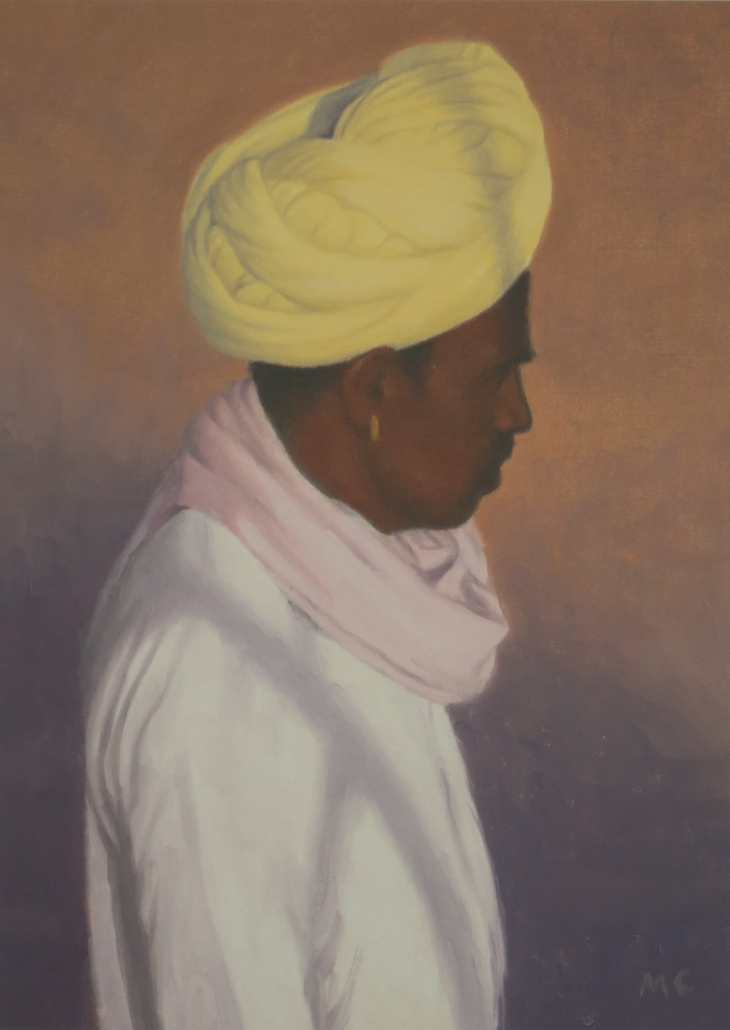 Rajasthani Man with Yellow Turban, oil on paper, 32 x 24 cms
