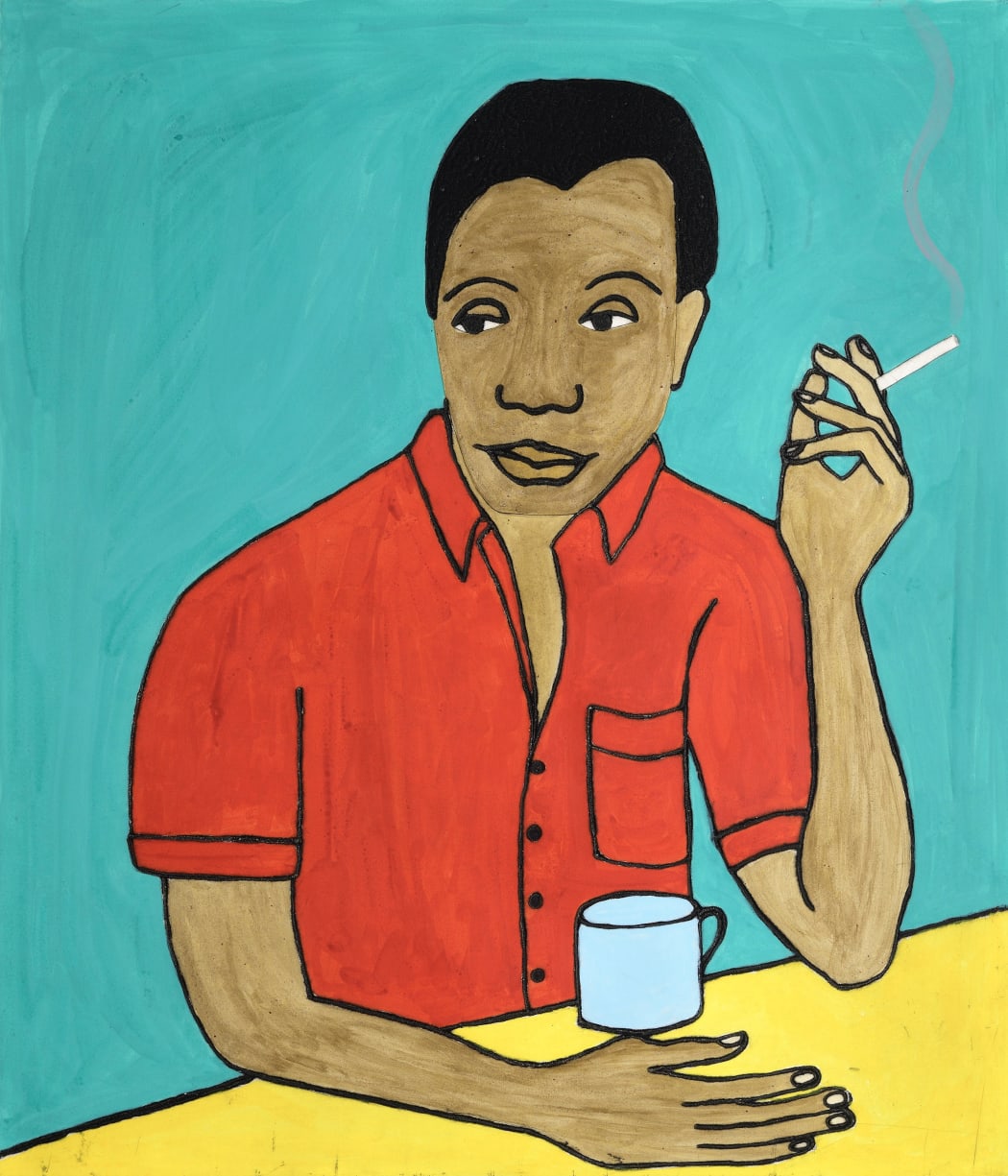 Kate Boxer, James Baldwin, drypoint, carborundum and hand-coloured, 79.4 x 68.6 cms