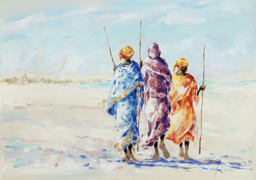 Fisherwomen of Zanzibar, oil on canvas, 42 x 60 cms