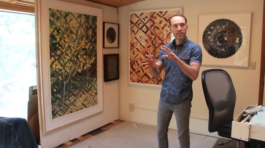 Artist Matthew Mullins in his Santa Fe, New Mexico home studio