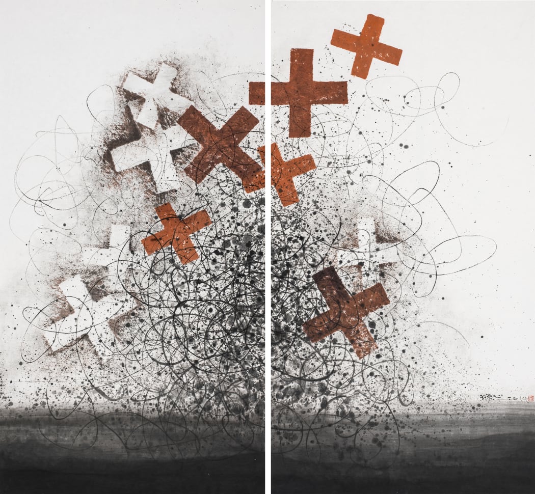 Wang Huangsheng, Metaphor Vision 2014, 2014, Colour rubbing on paper, 180 cm x 99 cm (x2)